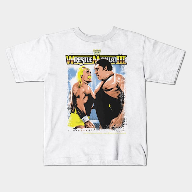 Hulk Hogan Vs Andre The Giant Wrestle Mania III Kids T-Shirt by Holman